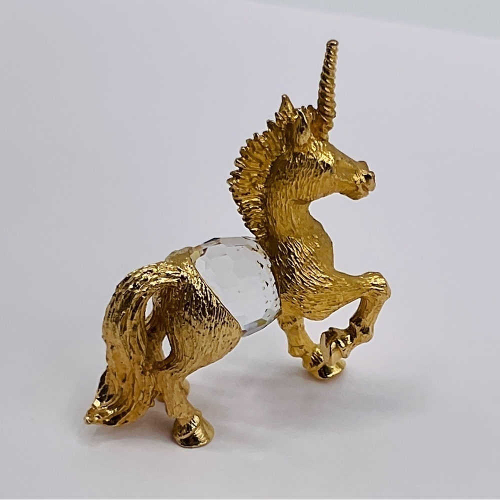 Vintage Unicorn Miniature Faceted Crystal Belly Gold Plated Metal 1983 IFS Figur - Picture 2 of 10